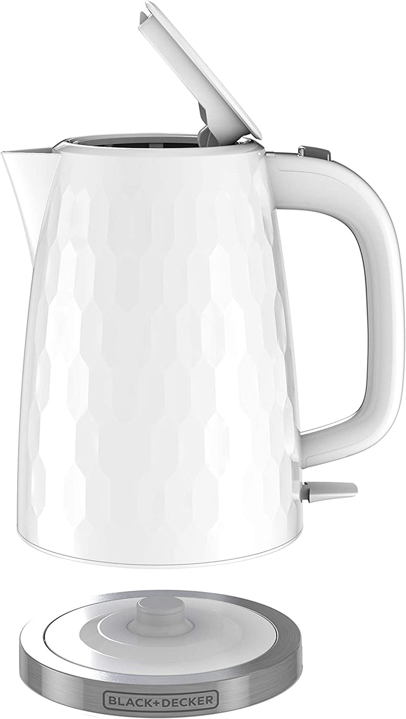 BLACK+DECKER Honeycomb Collection Rapid Boil 1.7L Electric Cordless Kettle with Premium Textured Finish, White, KE1560W