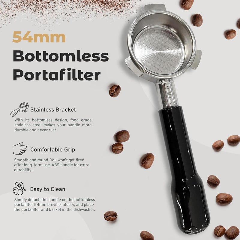 Brillent 54mm Bottomless Portafilter with Filter Basket - Naked Bottomless Portafilter Breville Compatible - Works with 54mm Breville Machines - BES870XL, BES840XL, BES870BSXL, BES878BSS, BES880BSS