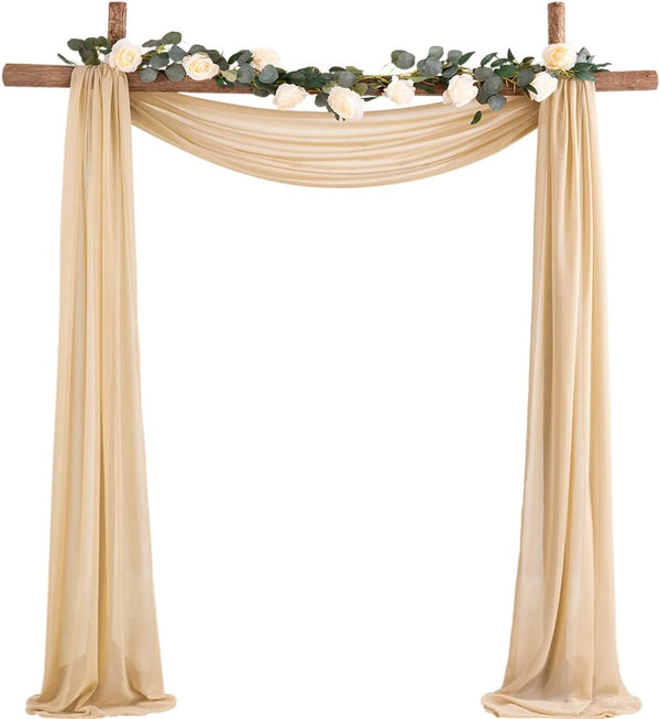 Champagne Chiffon Wedding Arch Drapes - 2 Panels 6 Yards Backdrop Curtain Decorations