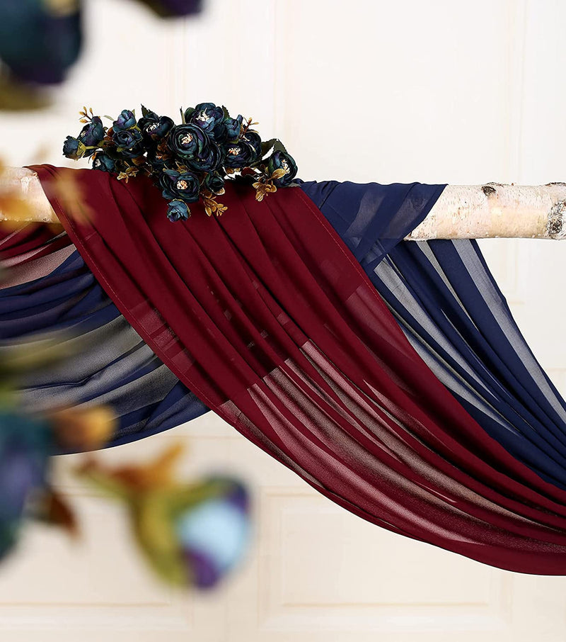 2-Piece Chiffon Drapery Set for Wedding Arch or Party Backdrop - 27x216 Inches Burgundy  Navy Blue