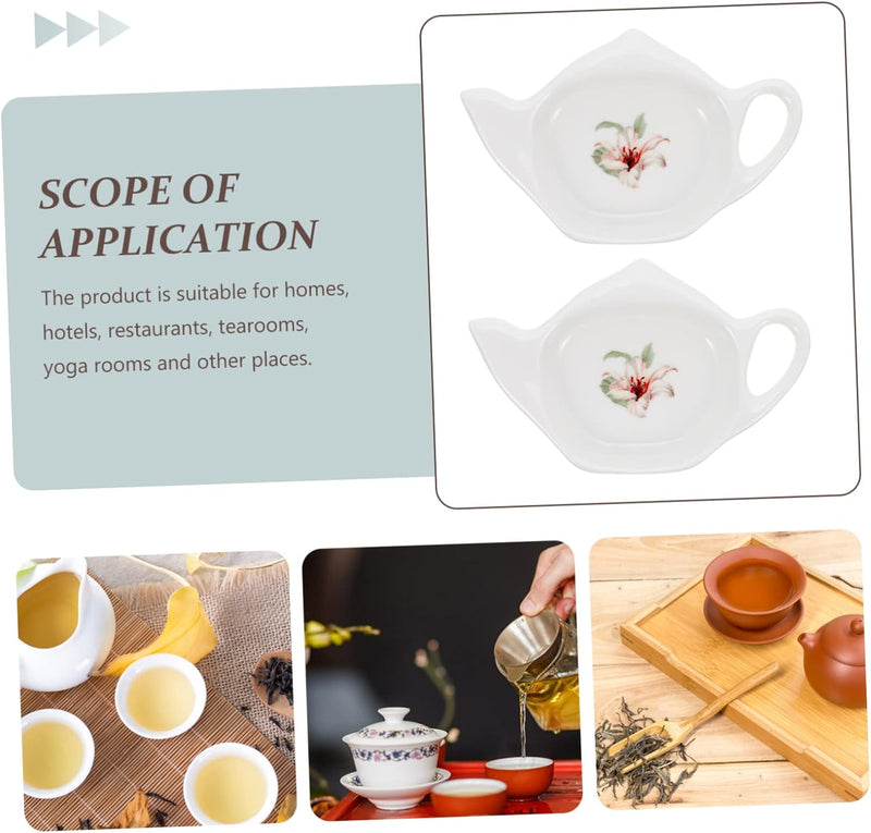 Amosfun 8 Pcs Tea Bag Saucer Tea Organizer for Tea Bags Ceramic Teabag Tray Ceramic Teabag Coasters Cooking Utensil Side Chinese Soy Sauce Tea Coasters Trays Snack Travel Ceramics Ring