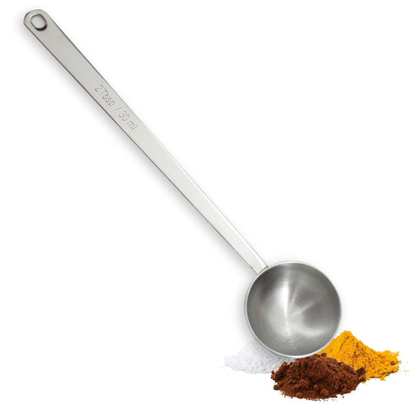 Tablecraft 2 Tablespoon Coffee Scoop, Stainless Steel, 9 Inch Long Handle Measuring Spoon, 30ml Two Tbsp Capacity, Restaurant, Cafe or Home Use