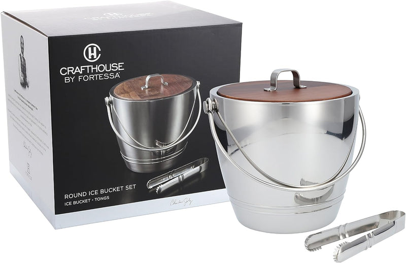 Crafthouse by Fortessa Professional Barware by Charles Joly Stainless Steel Round Ice Bucket with Tongs