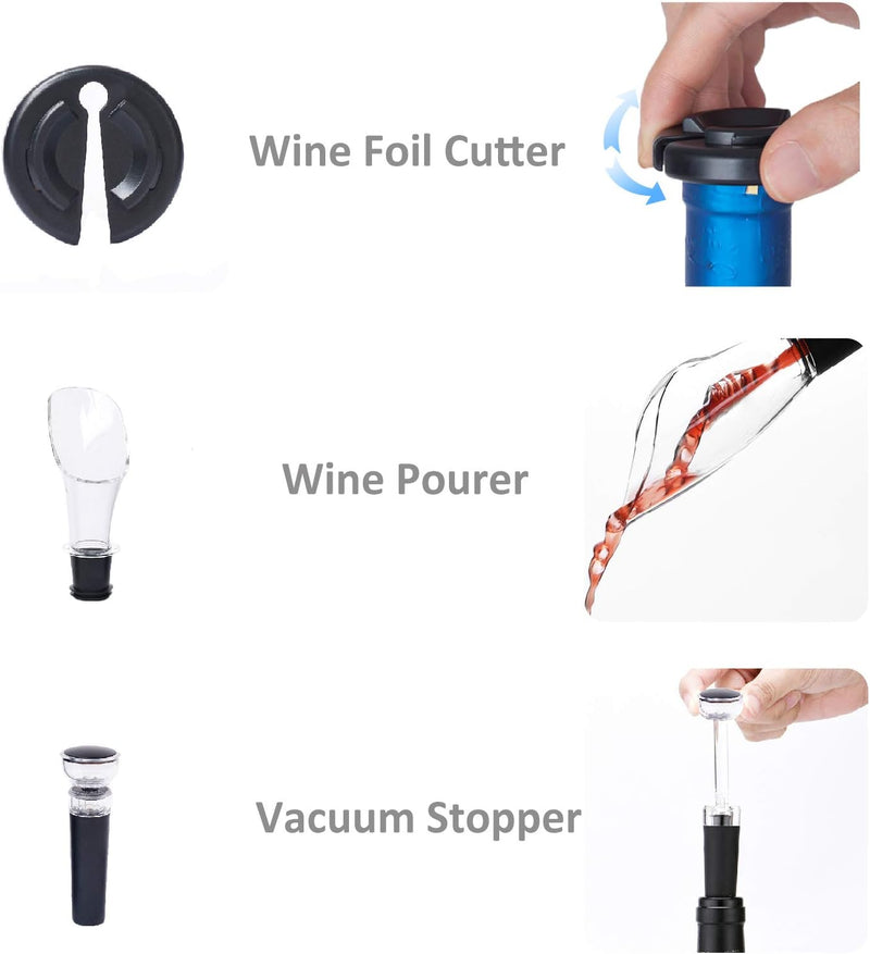 Exptolii Electric Wine Opener, Automatic Bottle Corkscrew with Foil Cutter, Vacuum Stopper and Wine Aerator Pourer