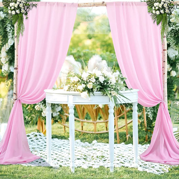 PARTISKY Wedding Arch Draping Fabric, 1 Panel 18FT Pink Sheer Backdrop Curtain Chiffon Fabric Drapes Arbor Drapery Wedding Ceremony Reception Swag Decorations