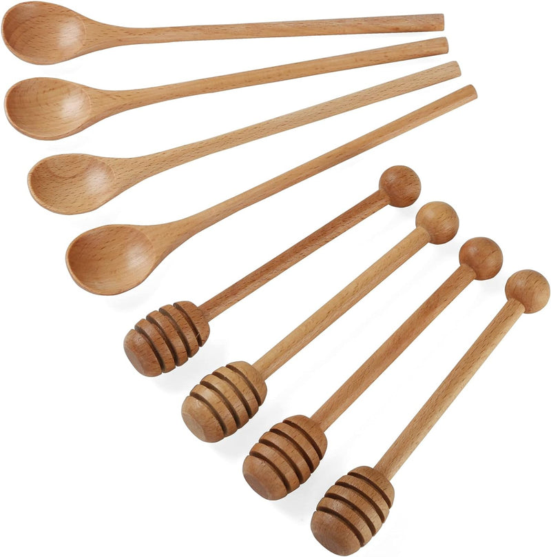 2pcs 6inch Honey Dipper Stick,2pcs 7.87inch Long Handle Coffee Stirring Spoons,Beech Wooden Honey Jar Spoons Stirrer,Dessert Iced Tea Cocktail Mixing Spoons for Home Kitchen,Wedding Party Favors