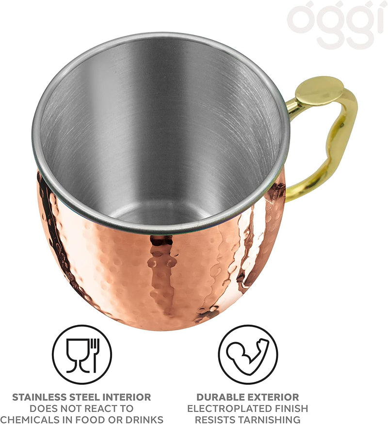 Oggi Moscow Hammered Copper Plated Mule Mug with EZ-Grip Handle, 20-Ounce, (9006)