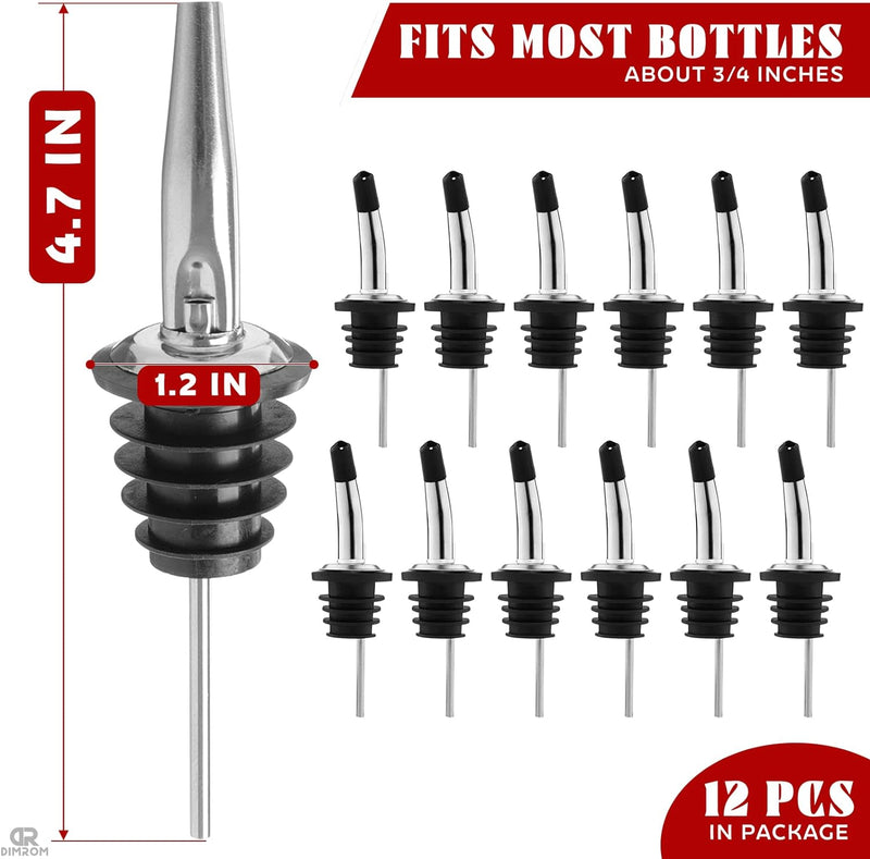 Stainless Steel Bar Liquor Pour Spout - 12Pcs Pour Spouts for Liquor Bottles Oil Topper Pourer Syrup Pourer Bottle Pouring Spout Steel Bottle Pourer - Tapered Dispensing Tips Bartender Accessories