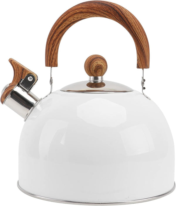 Cabilock Tea Kettle for Stove Top Stainless Steel Tea Kettle Stovetop Whistling Tea Kettle with Cool Toch Ergonomic Handle 2. 5L White
