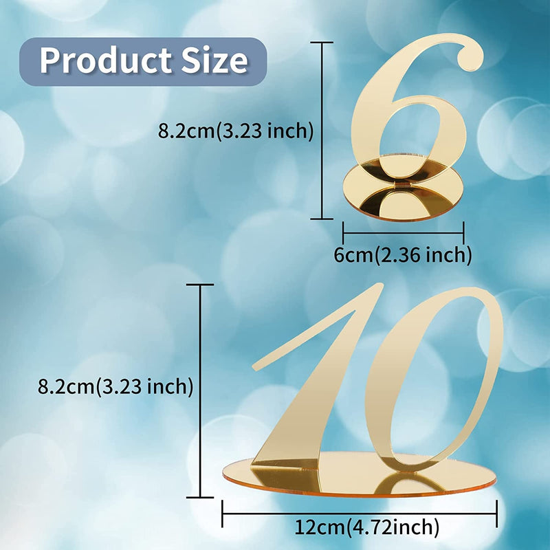 Table Numbers with Stands Holders Elegant Acrylic Table Numbers Gold Mirror Modern Table Number Signs for Weddings Party(Gold)