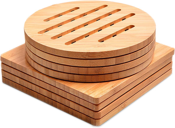 Trivet,Bamboo Trivet,wooBamboo Trivet Kitchen Bamboo Hot Pads Trivet Natural Bamboo Trivet Mat Set for Hot Dishes/Pot/Bowl/Teapot/Hot Pot Holders 4 Square 4 Roundness 1 Storage rackden trivets. … …