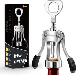 IPOW Wine Opener, Zinc Alloy Wine Bottle Opener, Wing Corkscrew Heavy Duty, Manual Multifunctional Cork Screw for Waiter, Silver