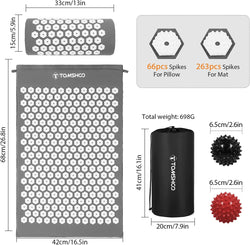 TOMSHOO Acupressure Set, Acupressure Mat and Pillow with 2pcs Massage Balls- Pain Relief Therapy Muscle Back Neck with Travel Bag for Men and Women