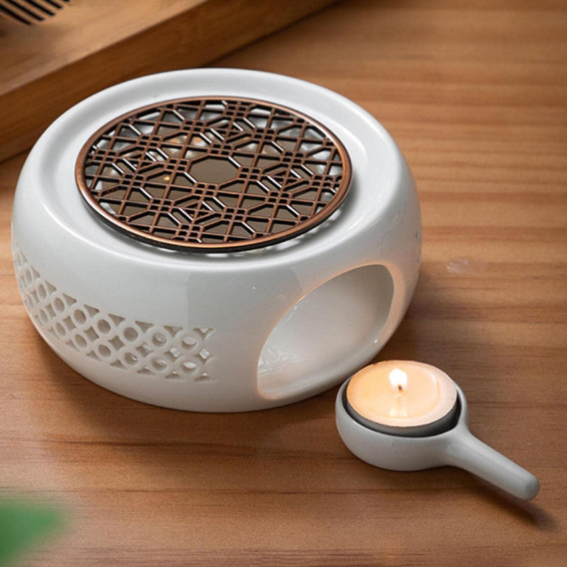 MagiDeal Ceramic Teapot Warmer Candle Furnace with Tealight Tray Warmer Dish Cup Heat Pot Heater for Heating Coffee Milk, Brown