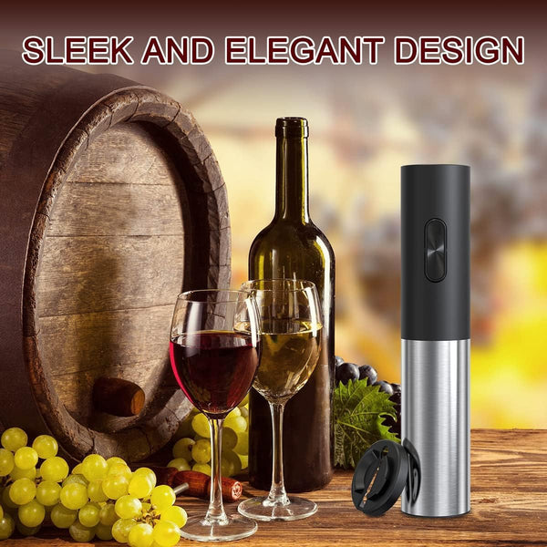 Battery Electric Wine Bottle Openers Electric Wine Opener, Wine Gift Automatic Wine Opener with Foil Cutter (Battery Stainless steel)
