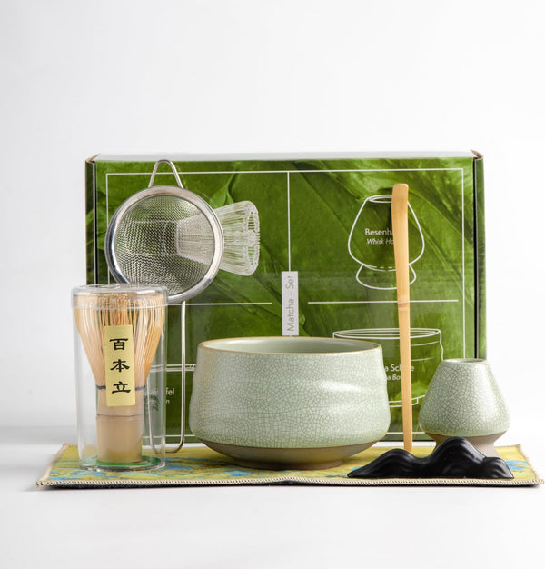 FAILATE Japanese Matcha Ceremony Accessory, Matcha Whisk, Traditional Scoop (Chashaku), Tea Spoon, Whisk Holder, 1 tea bowl, 1 tea siev, The Perfect Set to Prepare a Traditional Cup of Matcha.