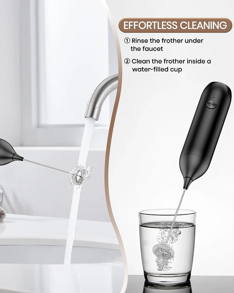 Homradise Milk Frother Rechargeable, Electric Milk Frother Handheld USB-C Powerful Coffee Frother Milk Foam Maker for Coffee Latte, Cappuccino, Mocha, Macchiato, Frappe and Protein Powder -Black