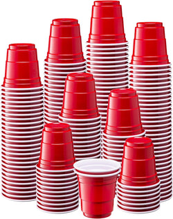 Comfy Package [300 Count 2 oz. Mini Plastic Shot Glasses - Red Disposable Jello Shot Cups