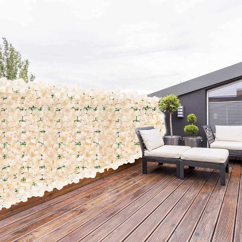 Artificial Flower Wall Panels 118 Vine Privacy Fence Screen Hedge Floral Backdrop for Home Decor and Weddings Champagne