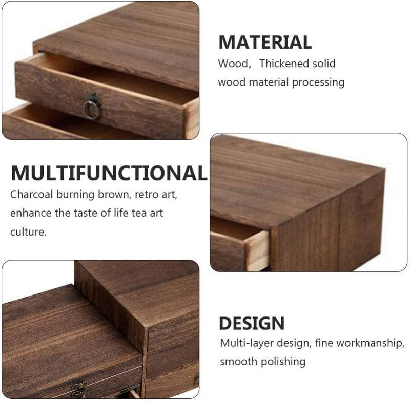 Cabilock 1 Set Drawer Tea Box Loose Tea Jewelry Holder Bamboo Jewelry Organizer Retro Tea Containers Wood Drawer Cube Storganizer Storage Drawers Coffee Power Bin Wooden Packing Box Bulk