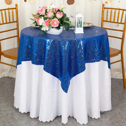 Sparkly Royal Blue Sequin Tablecloth - 50x50 Square Overlay for Weddings and Events