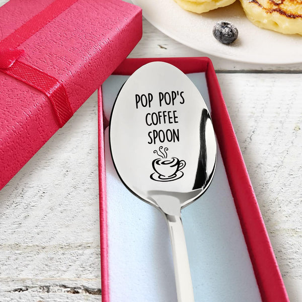 PZJIEAN Pop Pop's Coffee Spoon Funny Engraved Stainless Steel Spoon, Best Coffee Spoon Gifts for Women, Men, Teen, Kids, Coffee Lovers, Birthday Christmas Valentine Gifts