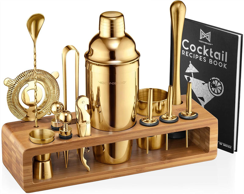 Mixology Bartender Kit: 23-Piece Bar Set Cocktail Shaker Set with Stylish Bamboo Stand | Perfect for Home Bar Tools Bartender Tool Kit and Martini Cocktail Shaker for Awesome Drink Mixing (Copper)