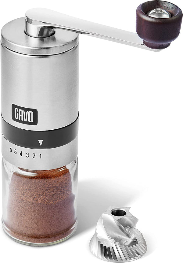 GAVO Manual Coffee Grinder with Stainless Steel Burr - Coffee Grinder Manual with Adjustable Settings for Aeropress, Drip Coffee, Espresso, French Press, Turkish Coffee & More!