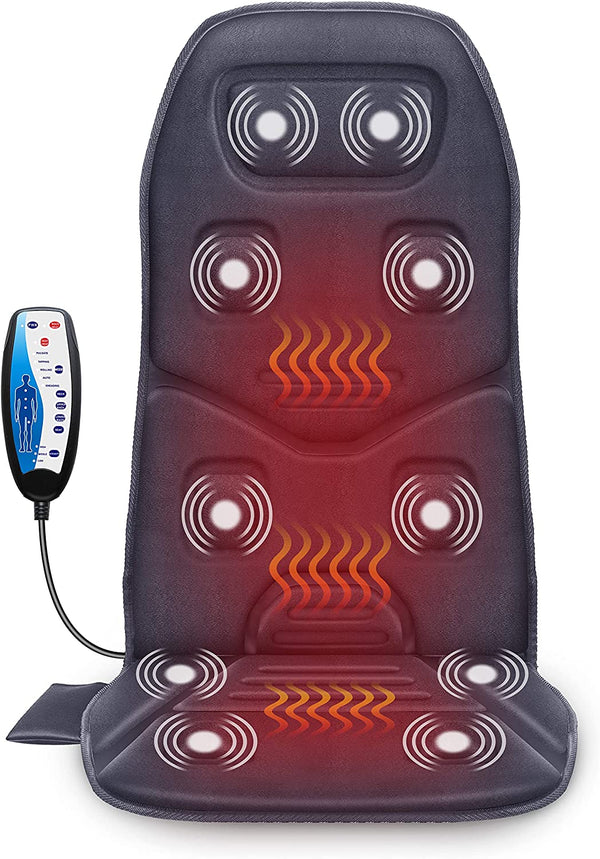 COMFIER Back Massager with Heat, 10 Motors Vibration Seat Massager, Chair Massage Pad, Heated Chair Pad, Chair Warmer,Gifts for Elderly, Mom, Dad (Gray)