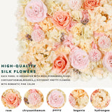 Artificial Flower Wall Panels 24''X16'' Silk Rose Flowers Wall Decor 3D Decorative Flower Panel for Backdrop Wedding Baby Shower Birthday Party Decor (2 Pack,Champagne)