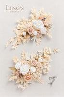 2PCS Artificial Floral Swags Centerpieces, Wedding Flower Greenery Arrangements for Sweetheart/ Head Table Decor Wedding Car Wall Window Arch Home Garden Decor | White & Beige