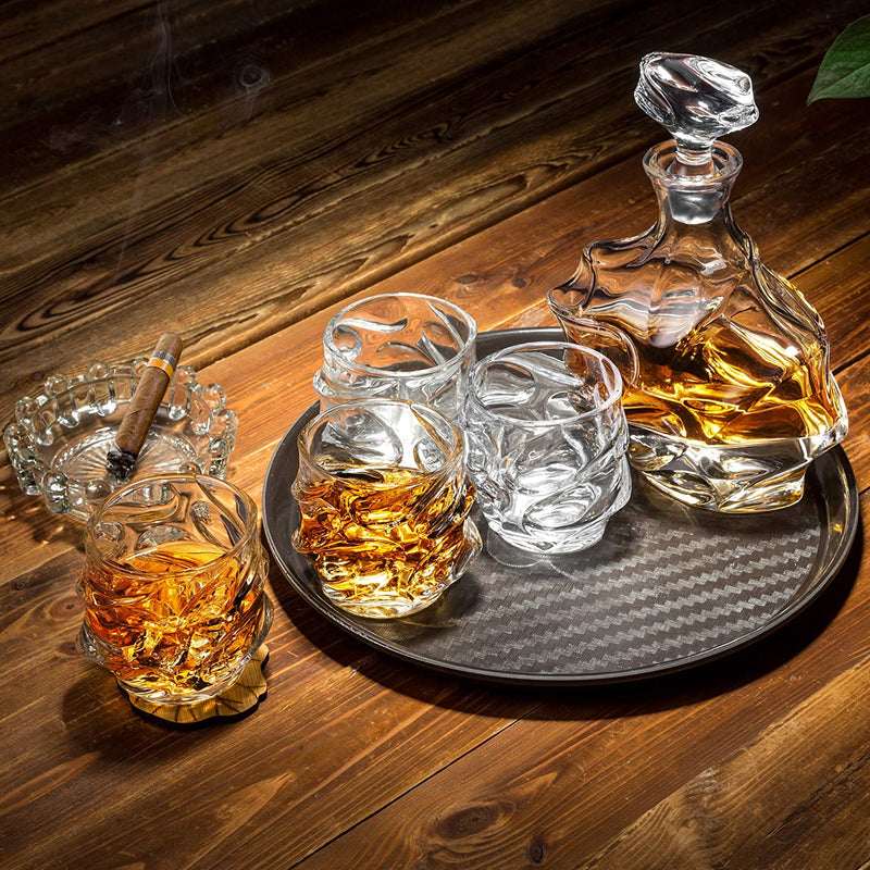 KANARS Crystal Whiskey Decanter Set, 27 Oz Emperor Decanter with Old Fashioned Glasses for Liquor Bourbon Scotch Tequila Snifter, Unique Christmas Gifts for Men Dad Grandpa Brother Adult