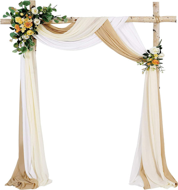 Wedding Arch Backdrop Curtain - White Sheer Chiffon Panels 6 Yards Nude and Cream Party Drapes for Decoration