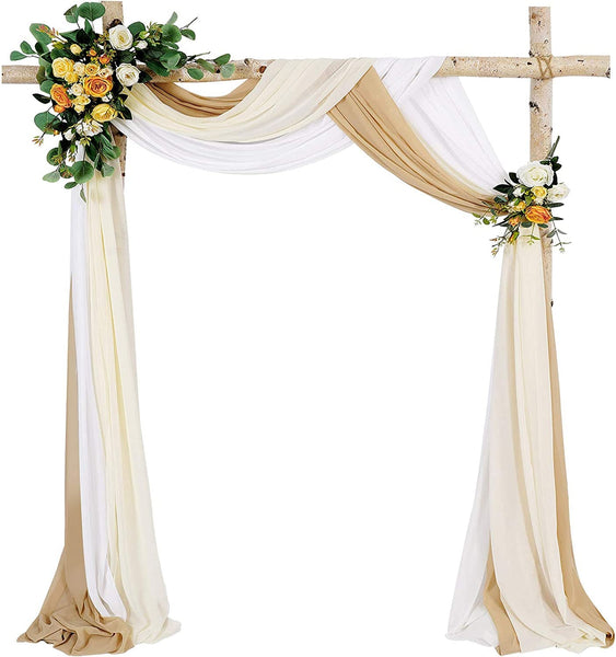 Wedding Arch Outdoor Indoor White Sheer Backdrop Curtain 3 Panels Chiffon Fabric Drapery 6 Yards Nude and Cream Party Background Drapes Wedding Decoration