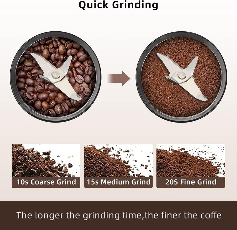 Wireless Coffee Grinder with LED Power, Electric Portable Coffee Bean Grinder with Brush, Herb Grinder, Spice Grinder with Removable Bowl & Spoon and 304 Stainless