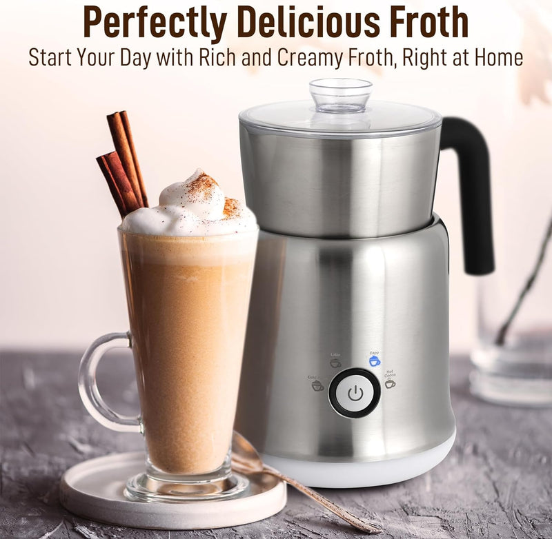 Zulay Electric Hot Chocolate Maker Machine - Powerful, Stainless Steel Hot Chocolate Machine & Hot Cocoa Maker - 4-in-1 Detachable Milk Frother Heater & Cold Foam Maker - Milk Frother Dishwasher Safe
