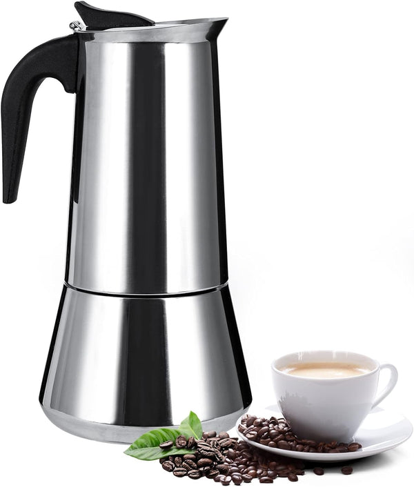 Stainless Steel Stovetop Moka Pot Espresso Maker Percolator 12 Cup 600ml Portable Italian Greca Cuban Coffee Maker for Big Family Home Office Camping, Work with Gas Electric Ceramic Stovetop