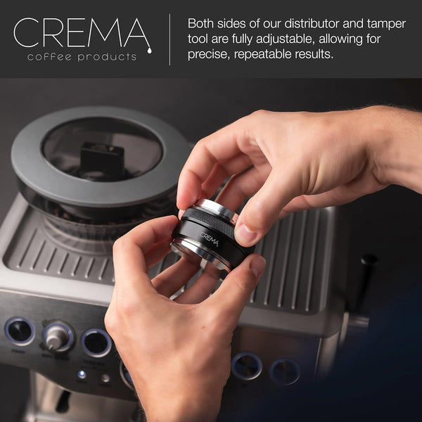 Crema Coffee Products | 53.3mm Coffee Distributor/Leveler & Hand Tamper | Fits 54mm Breville Portafilters | Double Sided, Adjustable Depth | Beautiful Espresso Hand Tampers