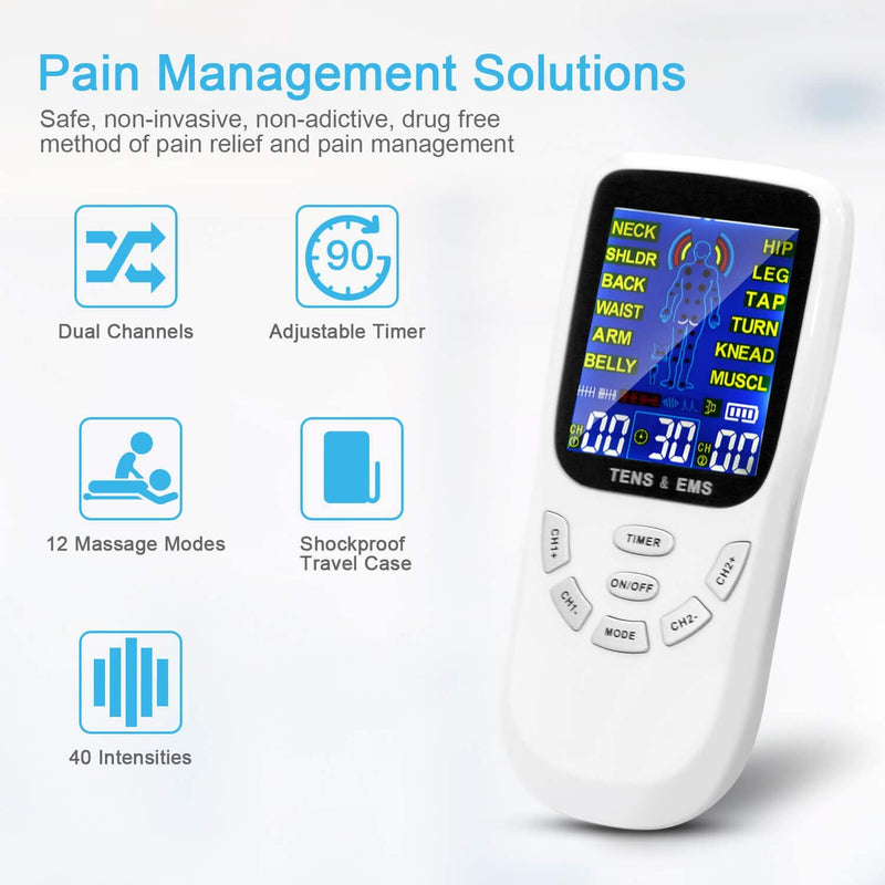 conree TENS Unit Muscle Stimulator for Pain Relief Physical Therapy, Dual Channels Electronic Pulse Massager with 24 Programs for Back, Neck, Sciatica, Shoulder Pain Relief with Travel Hard Case.