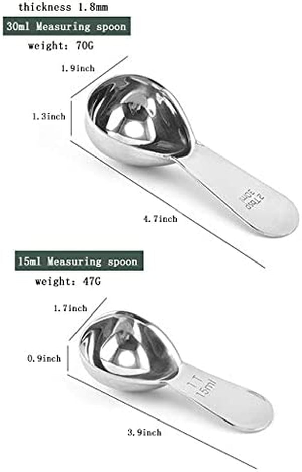 2 Pack SHENGQIDZ Stainless Steel Measuring Coffee Scoop 2&1 tablespoon Short Handle Tablespoon Measuring Spoons for Coffee Tea Sugar (15 ml & 30 ml)