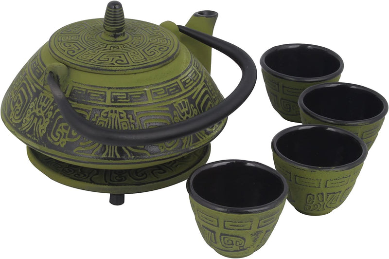 26 oz Japanese Cast Iron Pot Tea Set - Teapot with Infuser and Trivet for Loose Tea Adults, Green