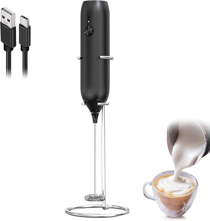 COKUNST Electric Milk Frother Handheld with Stainless Steel Stand Battery Powered Foam Maker, Whisk Drink Mixer Mini Blender For Coffee, Frappe, Latte, Matcha, Hot Chocolate