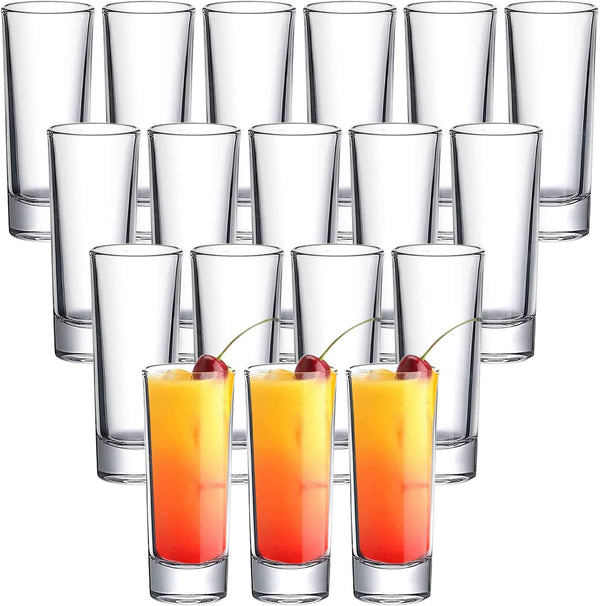 TAOUNOA 18PCS 2 oz Shot Glass Set Clear Bulk with Heavy Base Mini Shot Glasses Small Glass Cup for Tequila Vodka Whiskey Liquor Cordial