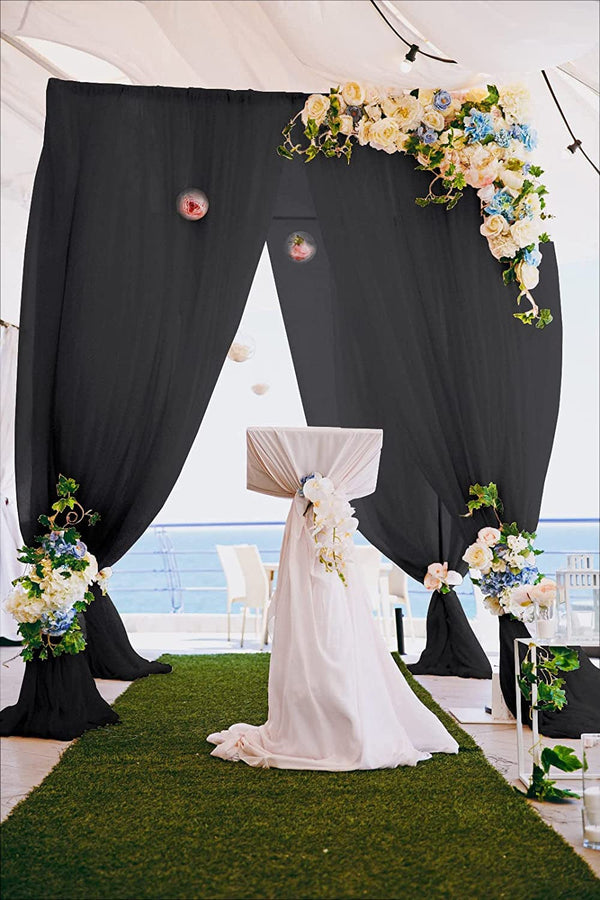 18Ft Chiffon Wedding Arch Draping Fabric - Black Garden Party Floral Drapes
