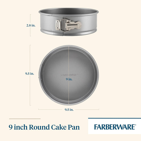 Farberware Nonstick Bakeware Springform Baking Pan / Nonstick Springform Cake Pan / Nonstick Cheesecake Pan, Round - 9 Inch, Gray