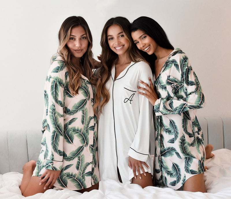 Bridesmaid Sleep Shirts - Monogram Button Down - Pajama Set - Bridal Party Gift