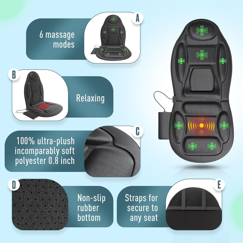 Seat Massager for Chair, 5 Massage Modes, 6 Vibrating Cushion Motors, Massage seat Cushion to The Office and Massager Chairs Home