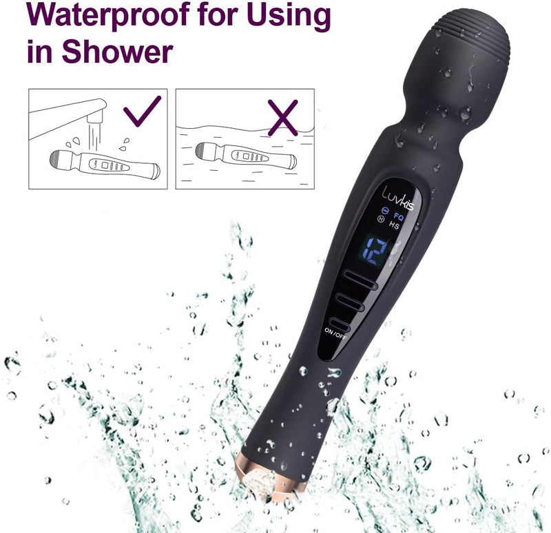 Cordless Wand Massager with 12 Speed Vibration Modes, USB magnetic Charger, Whisper Quiet, Waterproof, Handheld, Cordless for Neck Shoulder Back Body Massage, Sports Recovery & Muscle Aches - Black
