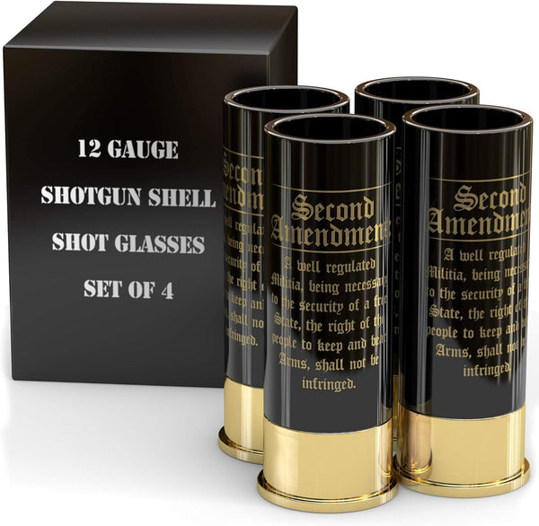 2nd Amendment 12 Gauge Shot Glasses - Set of 4 - American Owned & Operated - Unique Patriotic One of a Kind Shot Glass