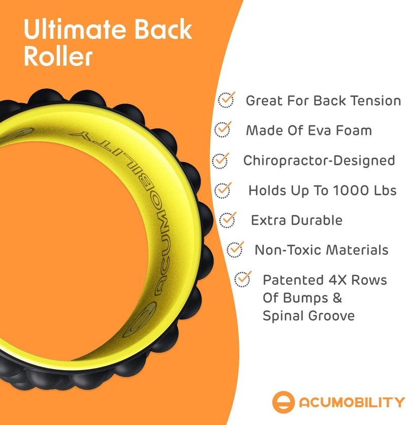 Acumobility Back Stretcher, Back Cracker, Back Roller, Back Pain, Back Pain Relief Products, Yoga Wheel, Back Foam Roller for Back, Back Stretching & Back Cracking Device, Back Popper - 11" H x 7" W